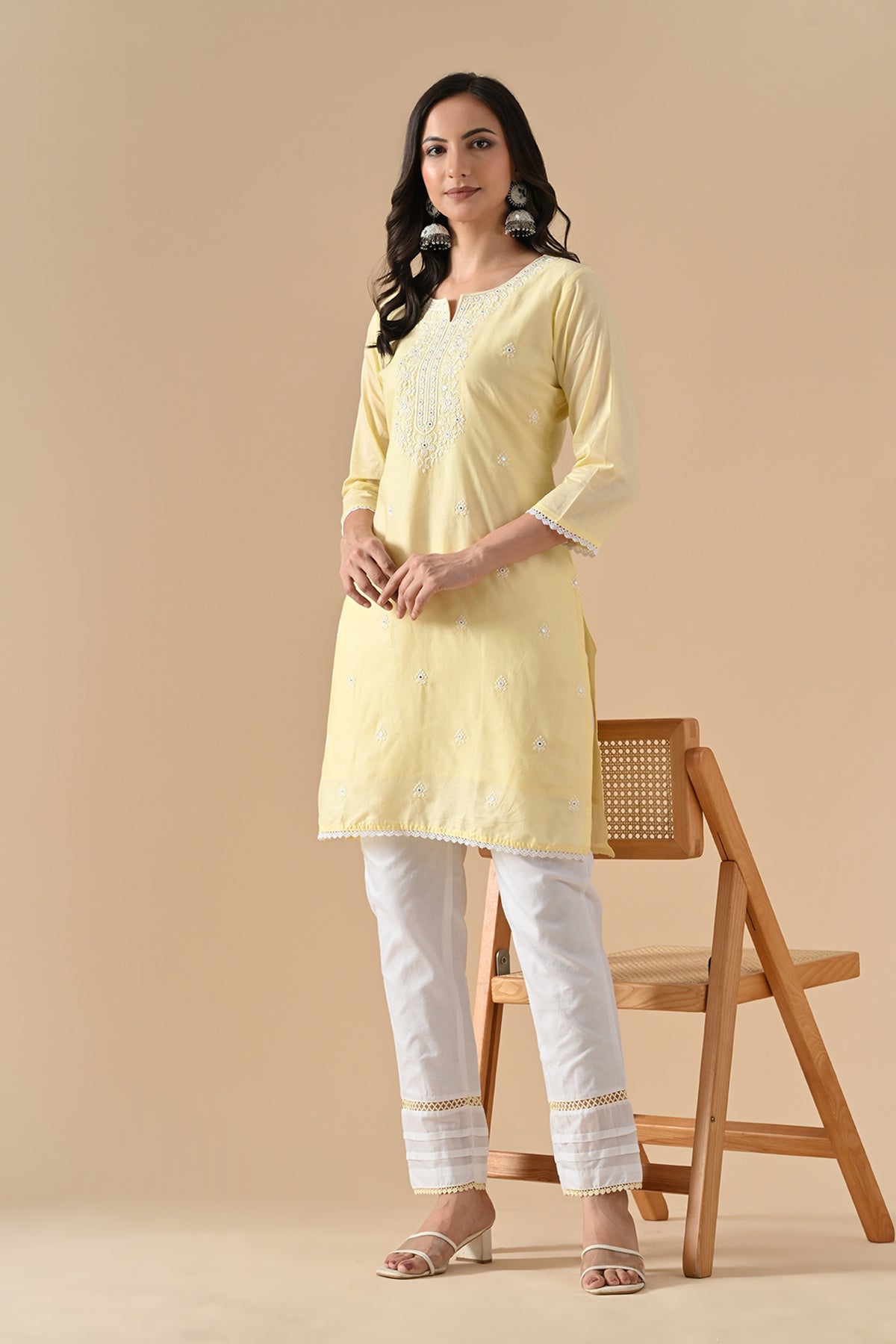 Yellow Embroidered Kurta 2 Pcs Set