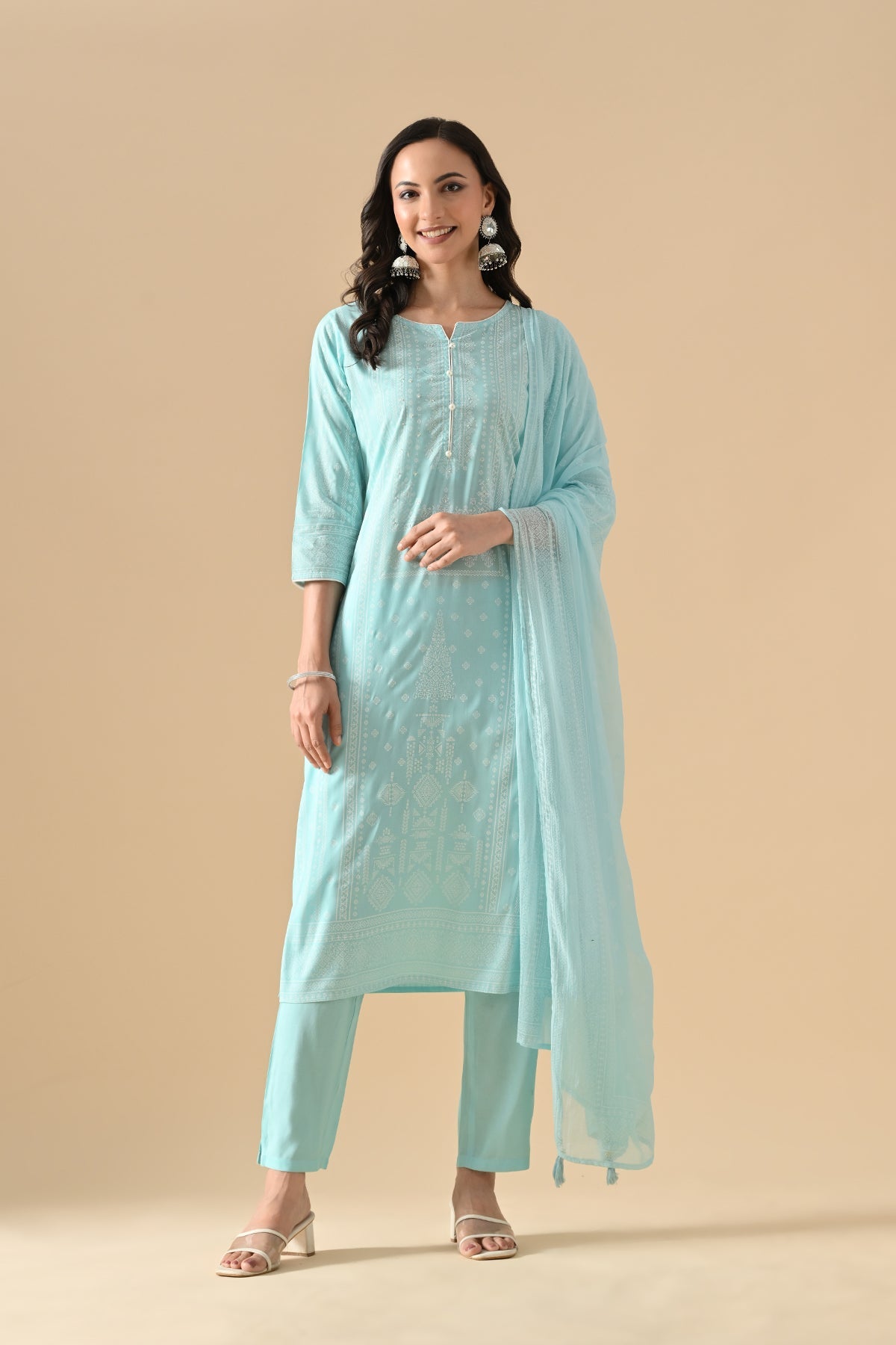 Blue Printed Kurta Set