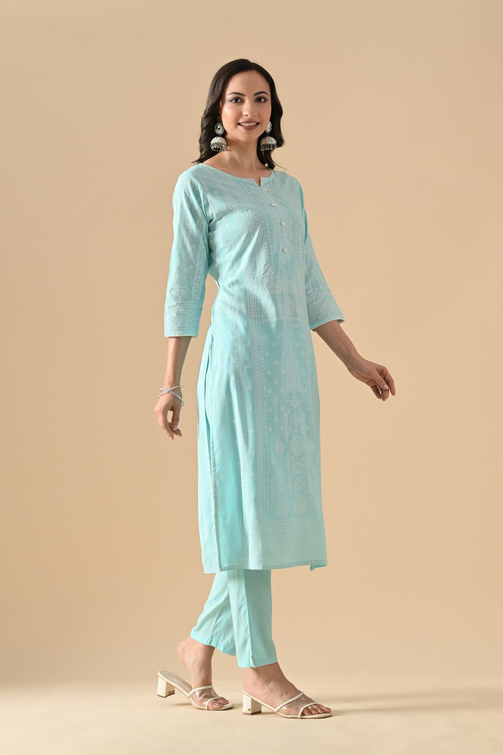 Blue Printed Kurta Set