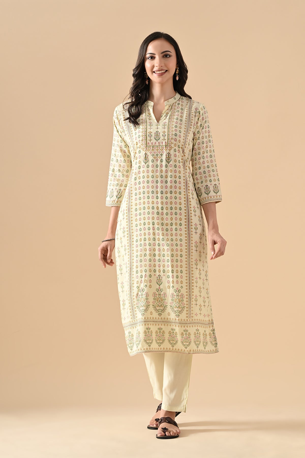 Cream Printed Kurta Set