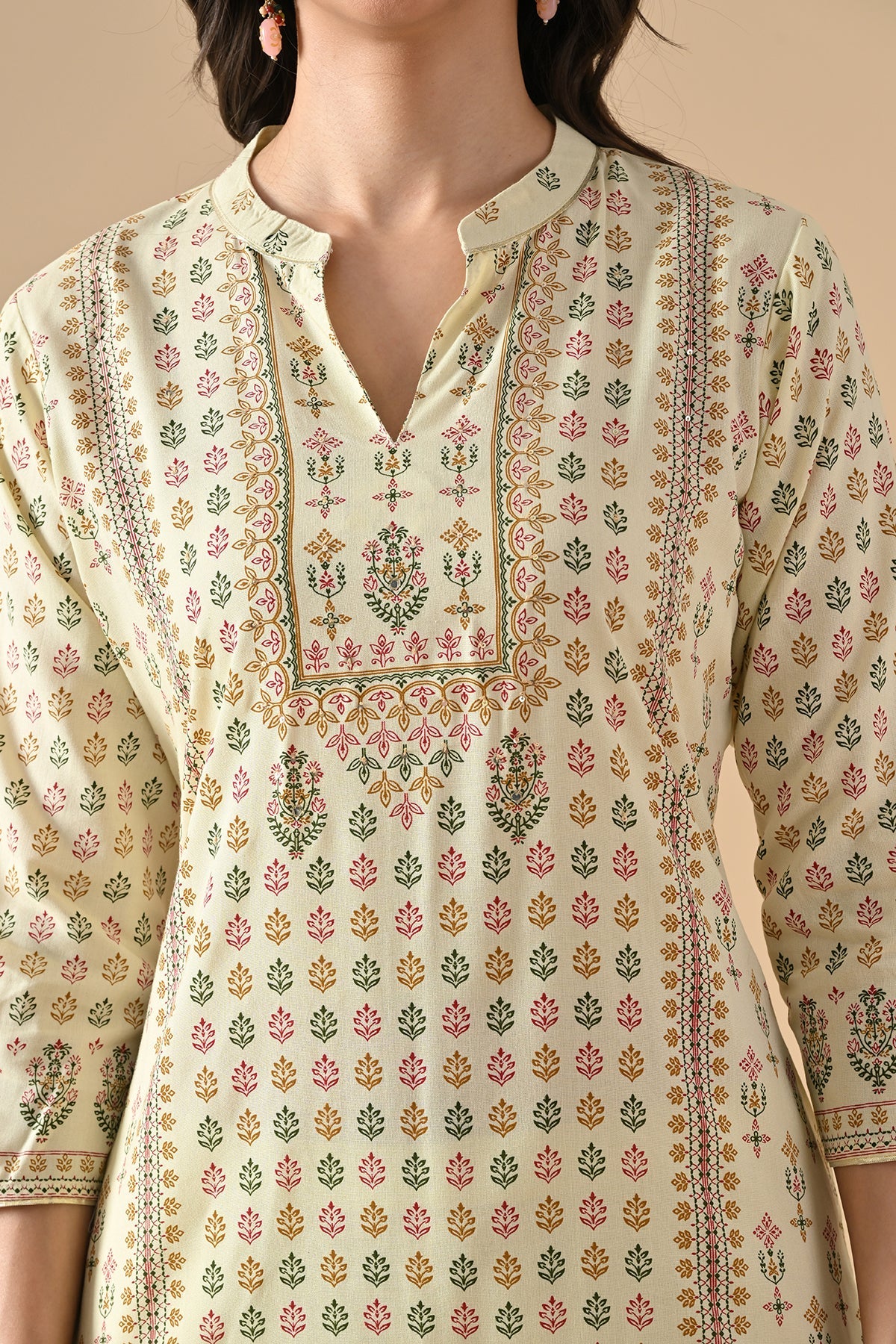 Cream Printed Kurta Set
