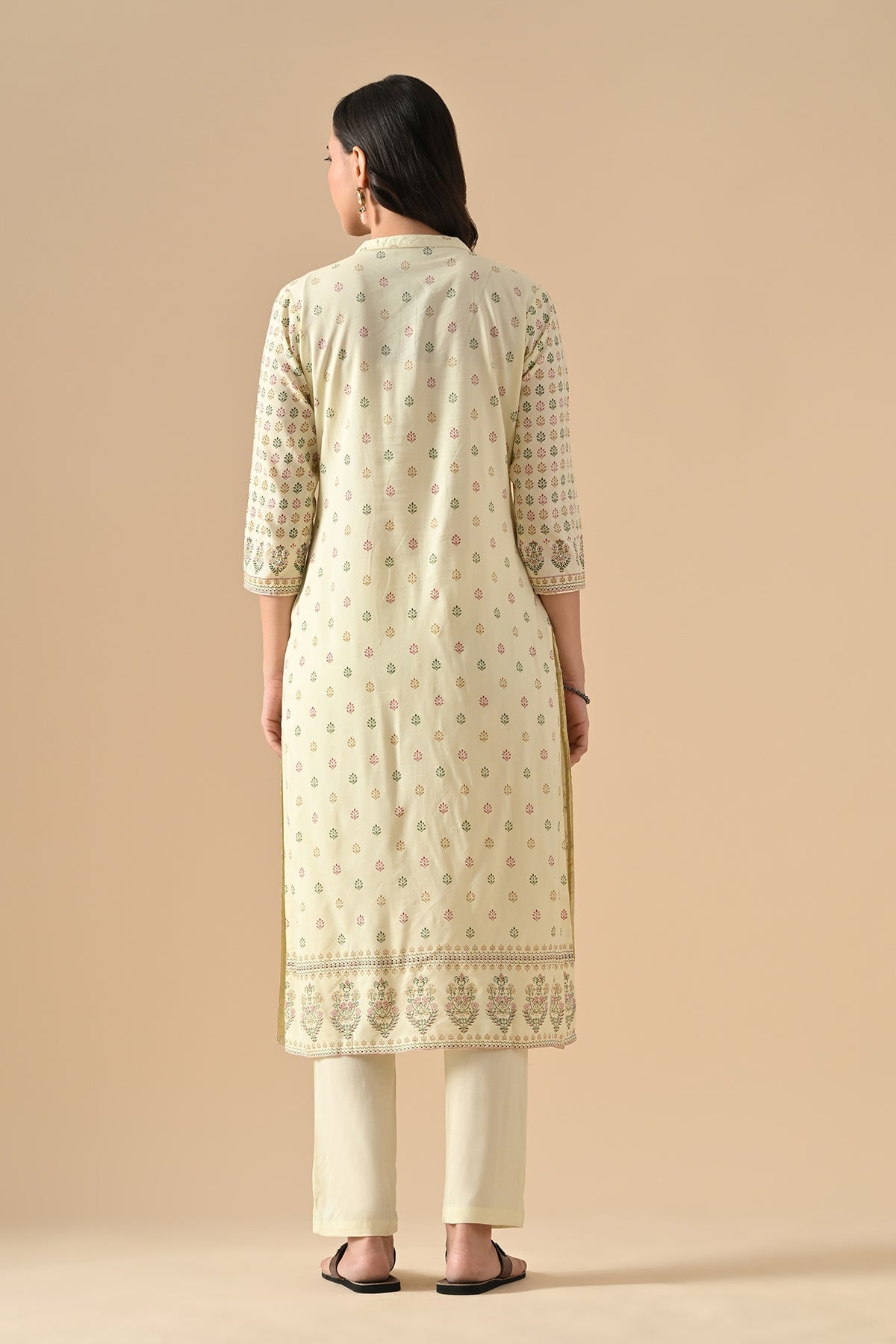 Cream Printed Kurta Set