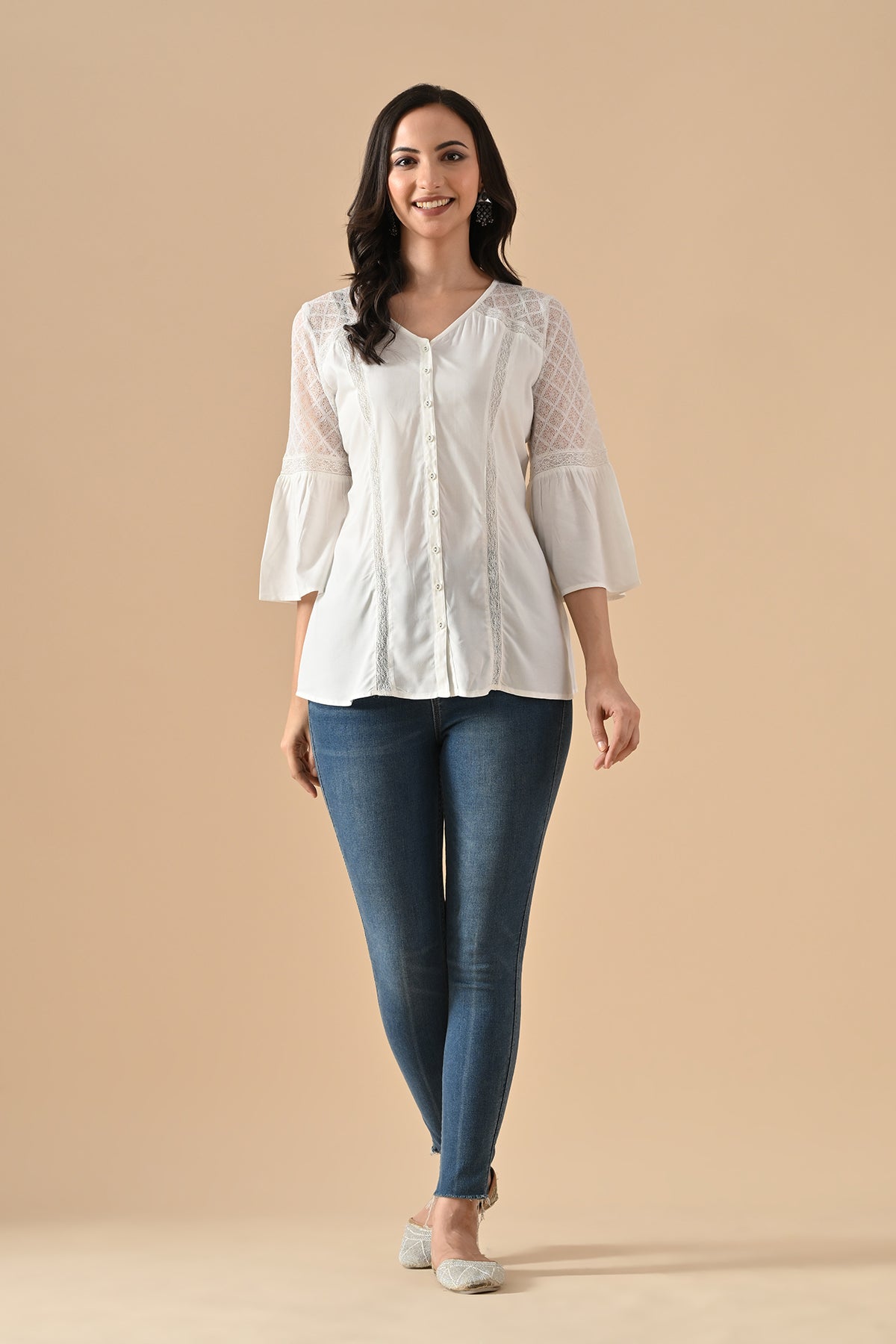 Cream Solid Straight Top