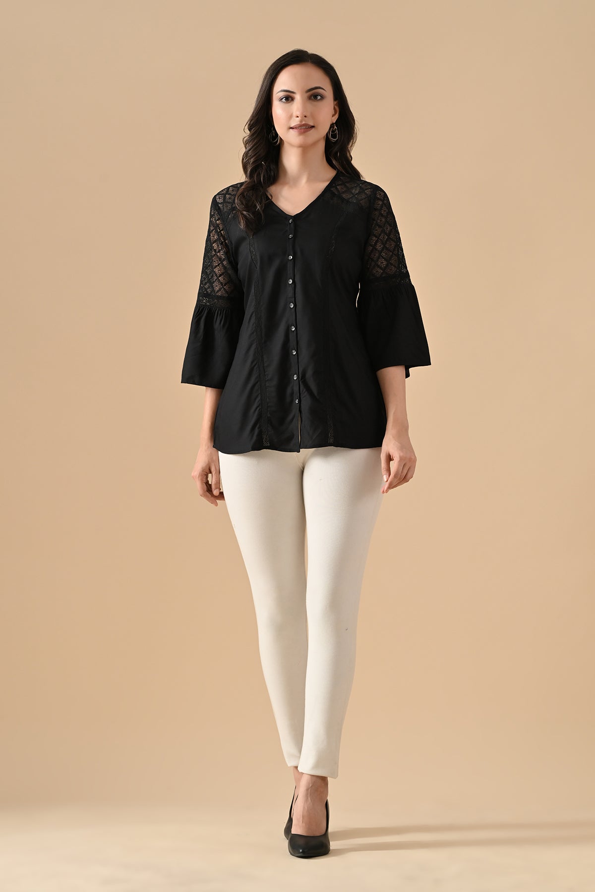 Black Solid Straight Top