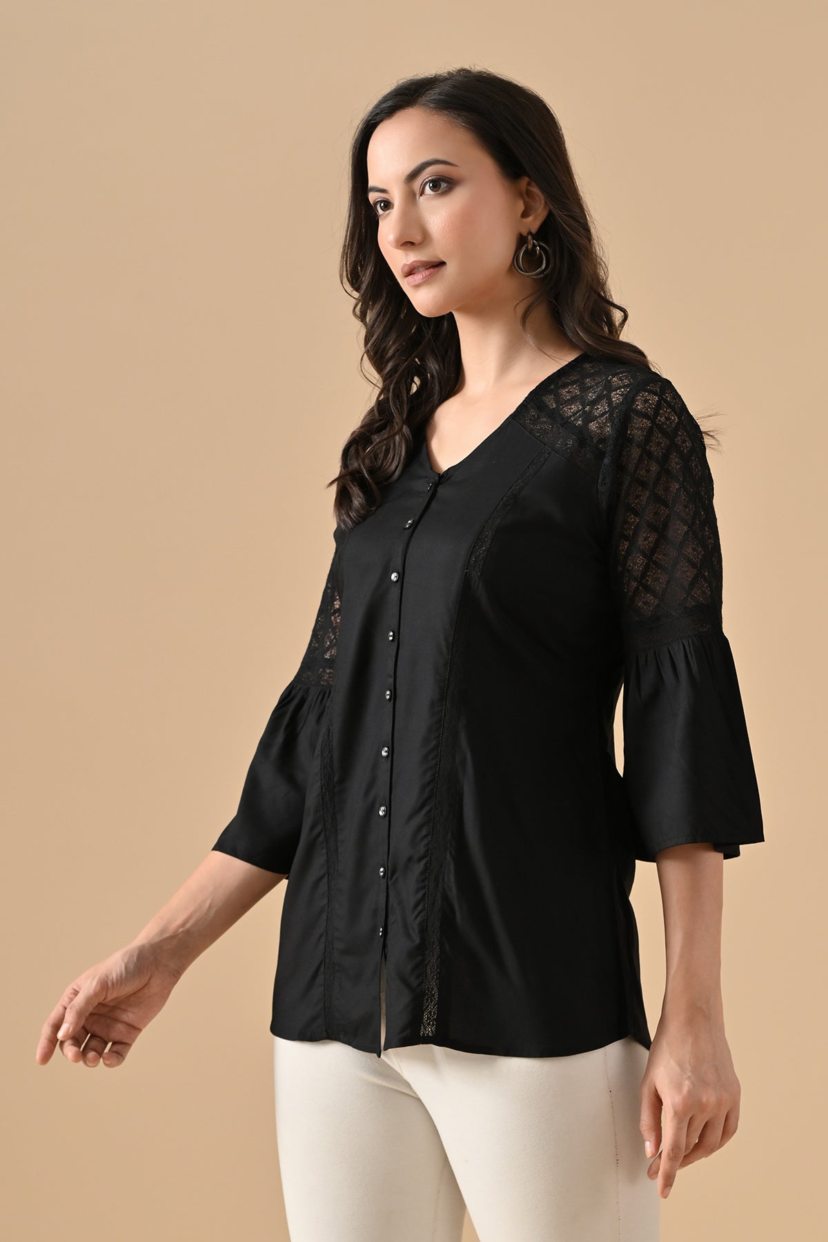 Black Solid Straight Top