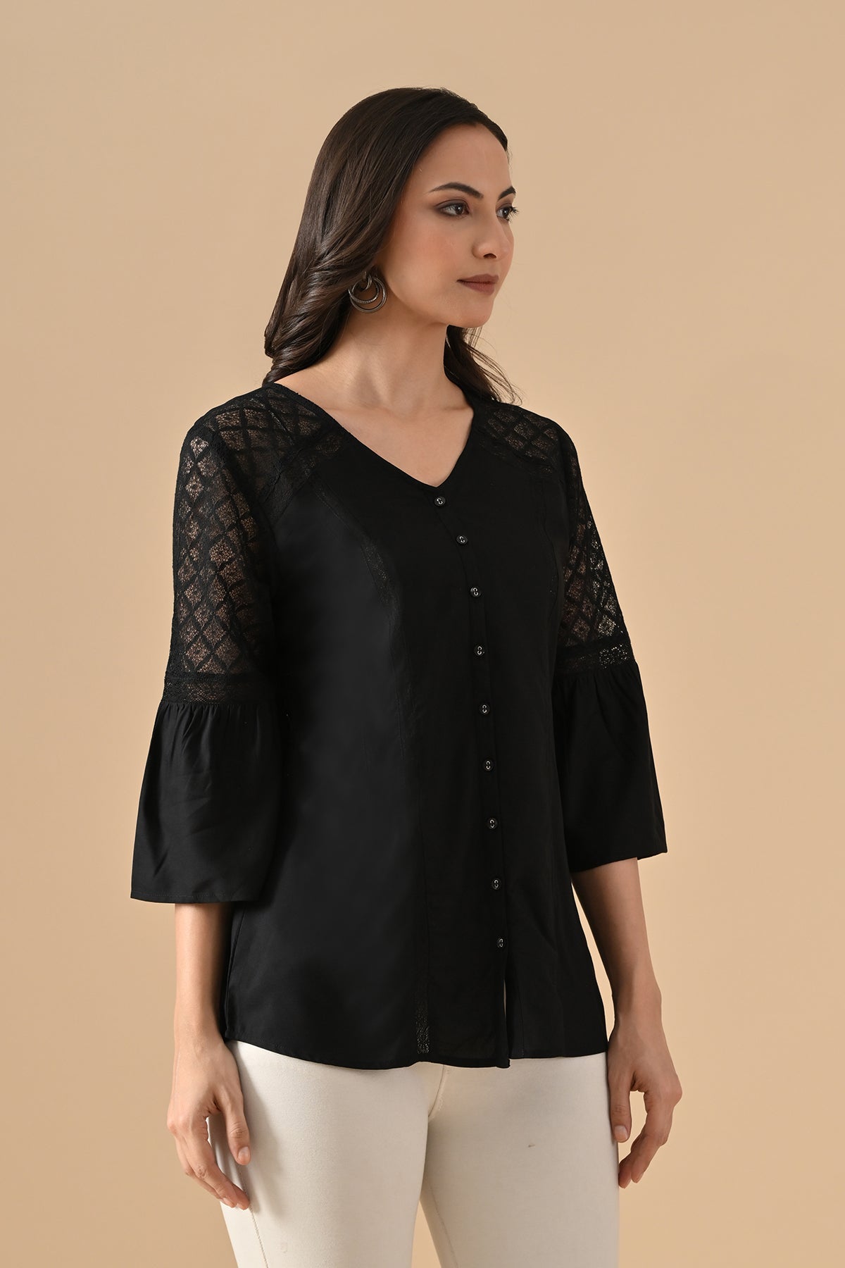Black Solid Straight Top