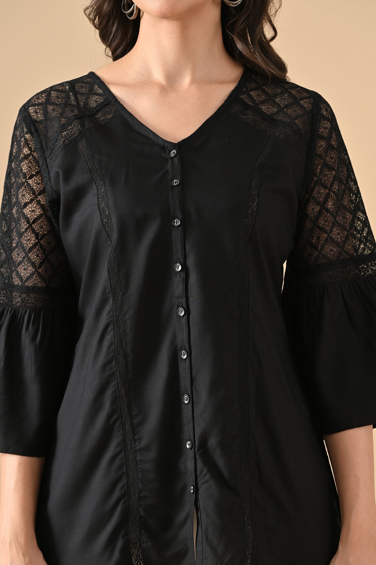 Black Solid Straight Top