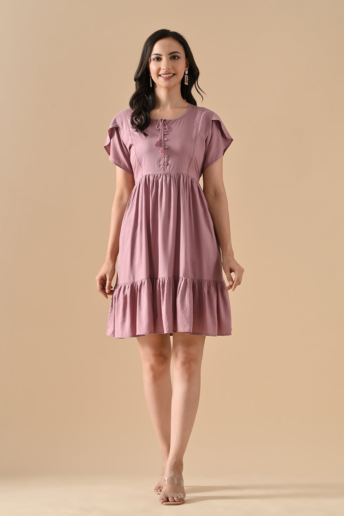 Mauve Solid Flared Tunic