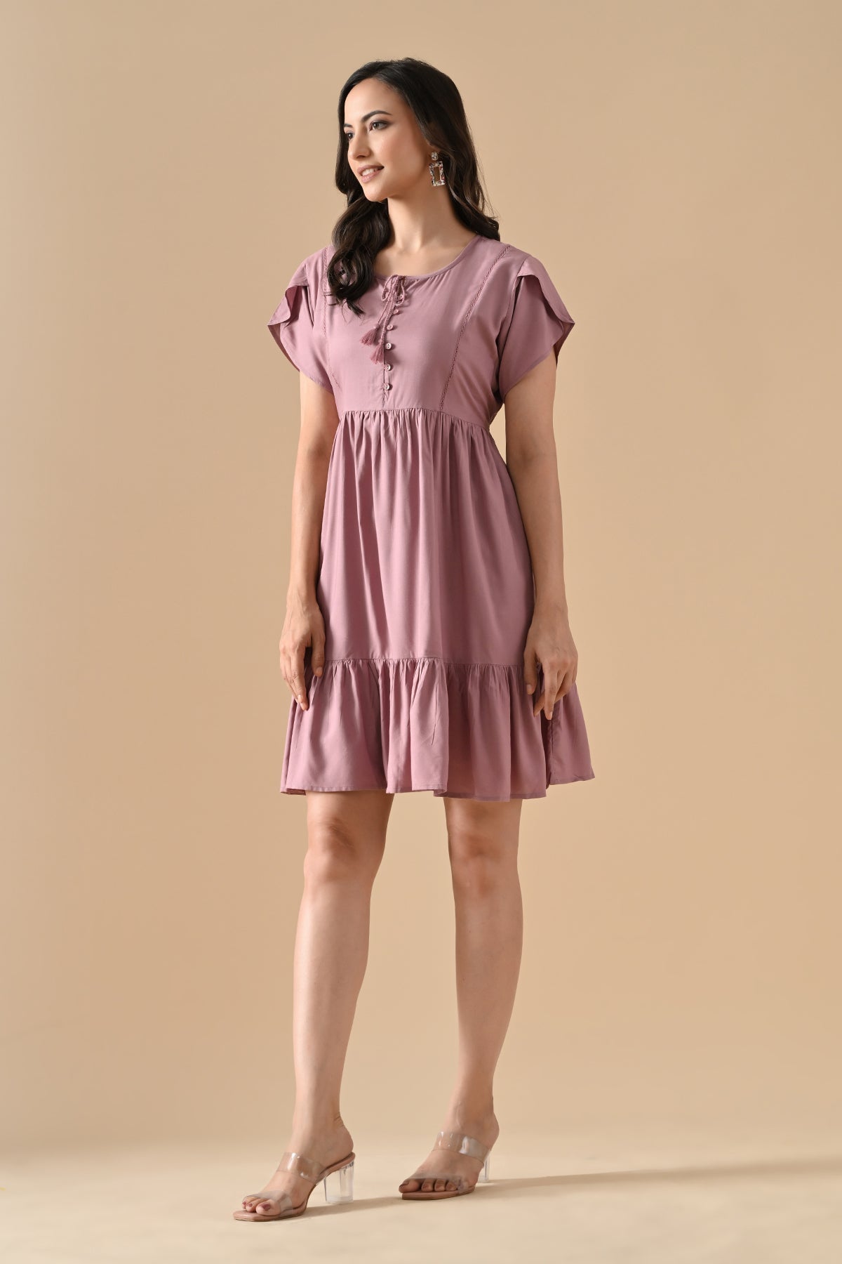 Mauve Solid Flared Tunic
