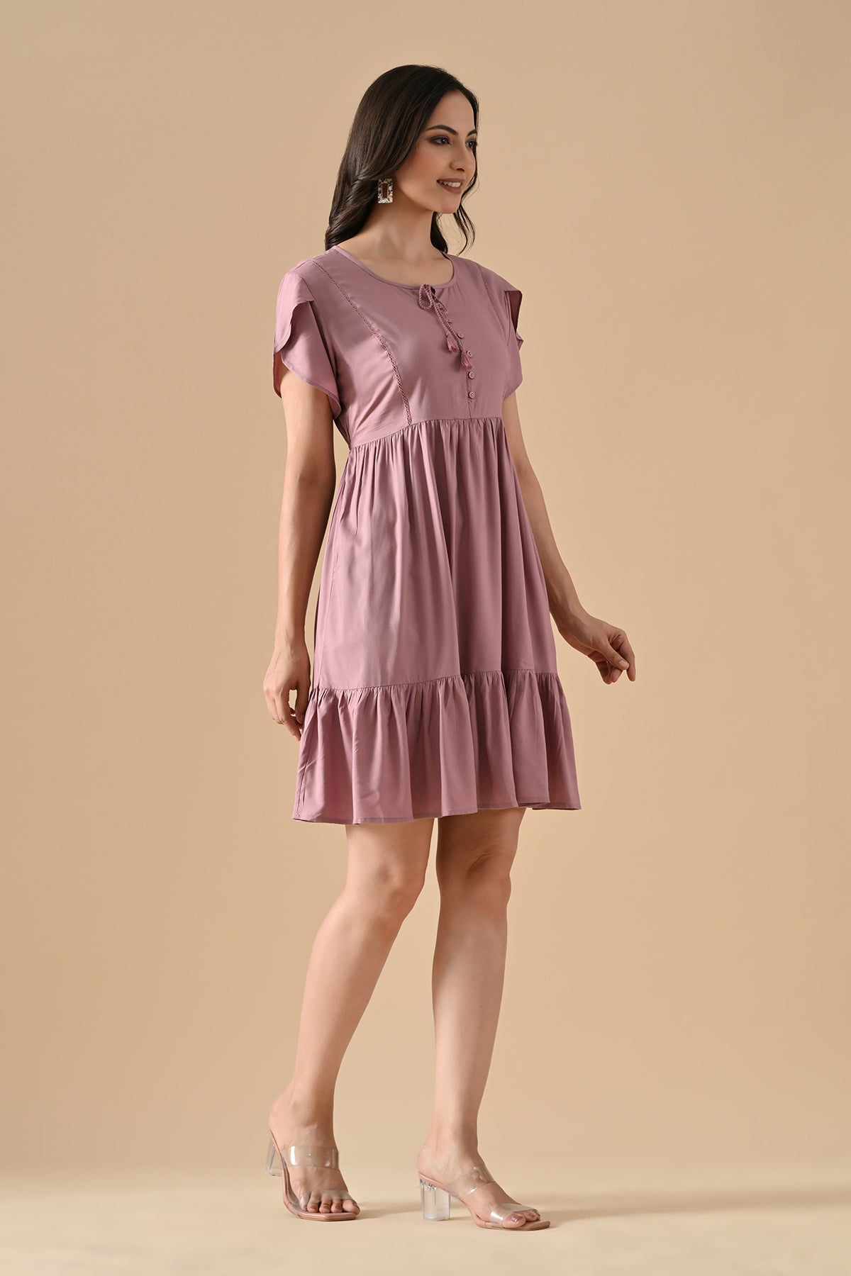 Mauve Solid Flared Tunic