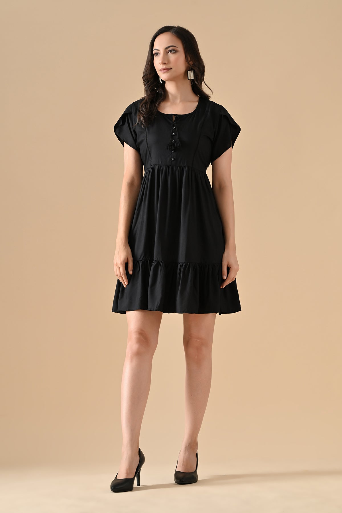 Black Solid Flared Tunic
