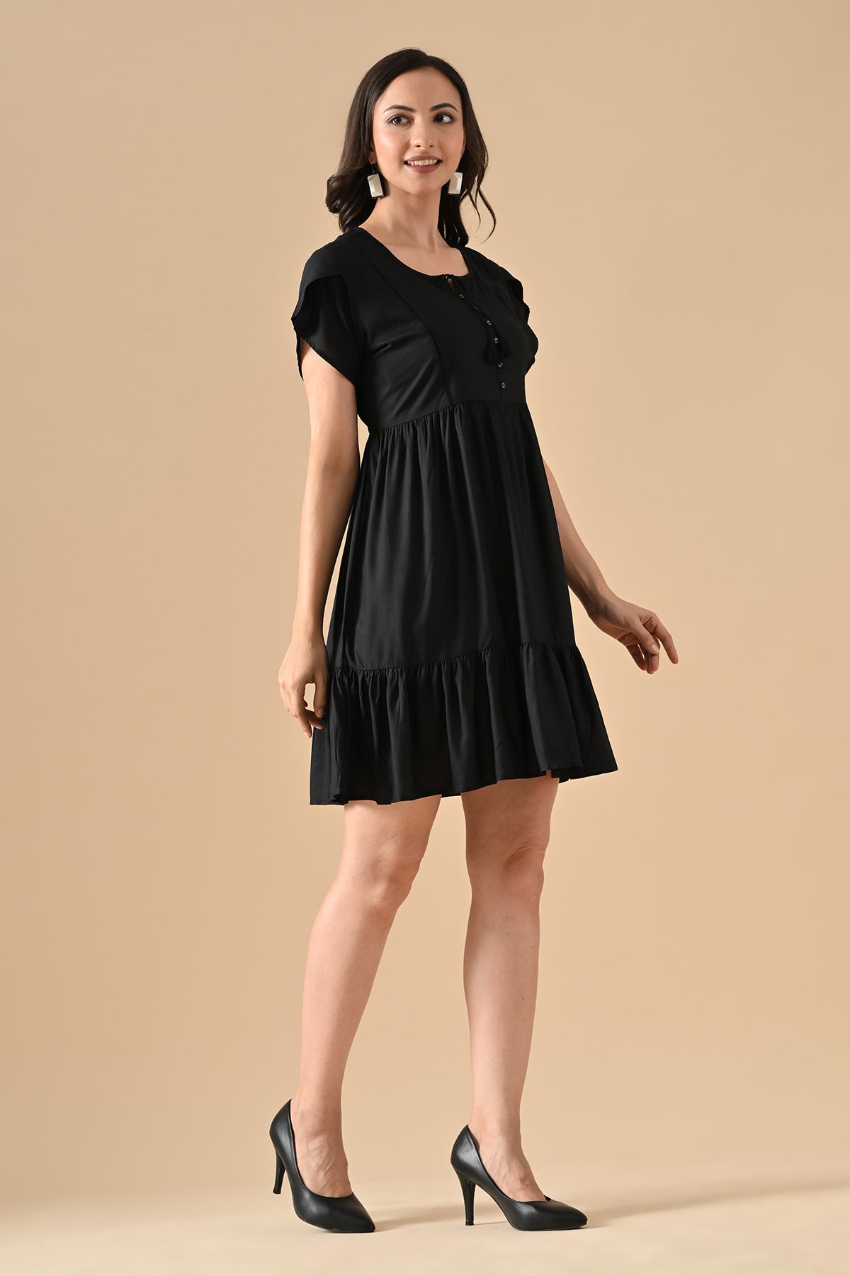 Black Solid Flared Tunic