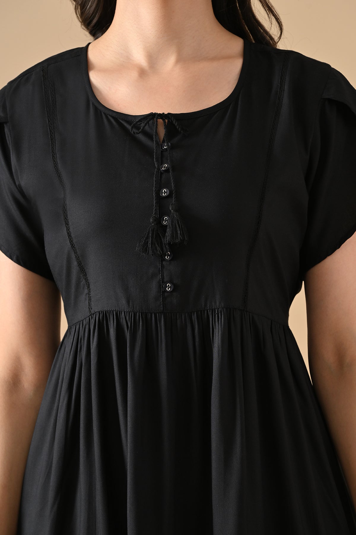 Black Solid Flared Tunic