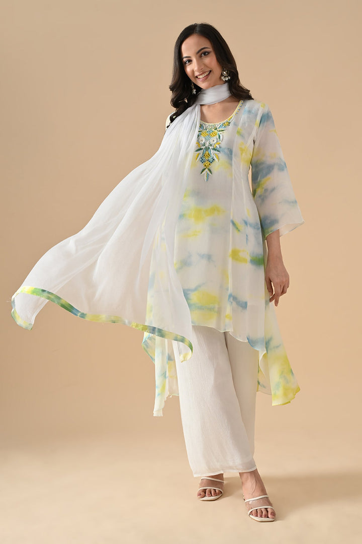 Cream Embroidered Kurta Set