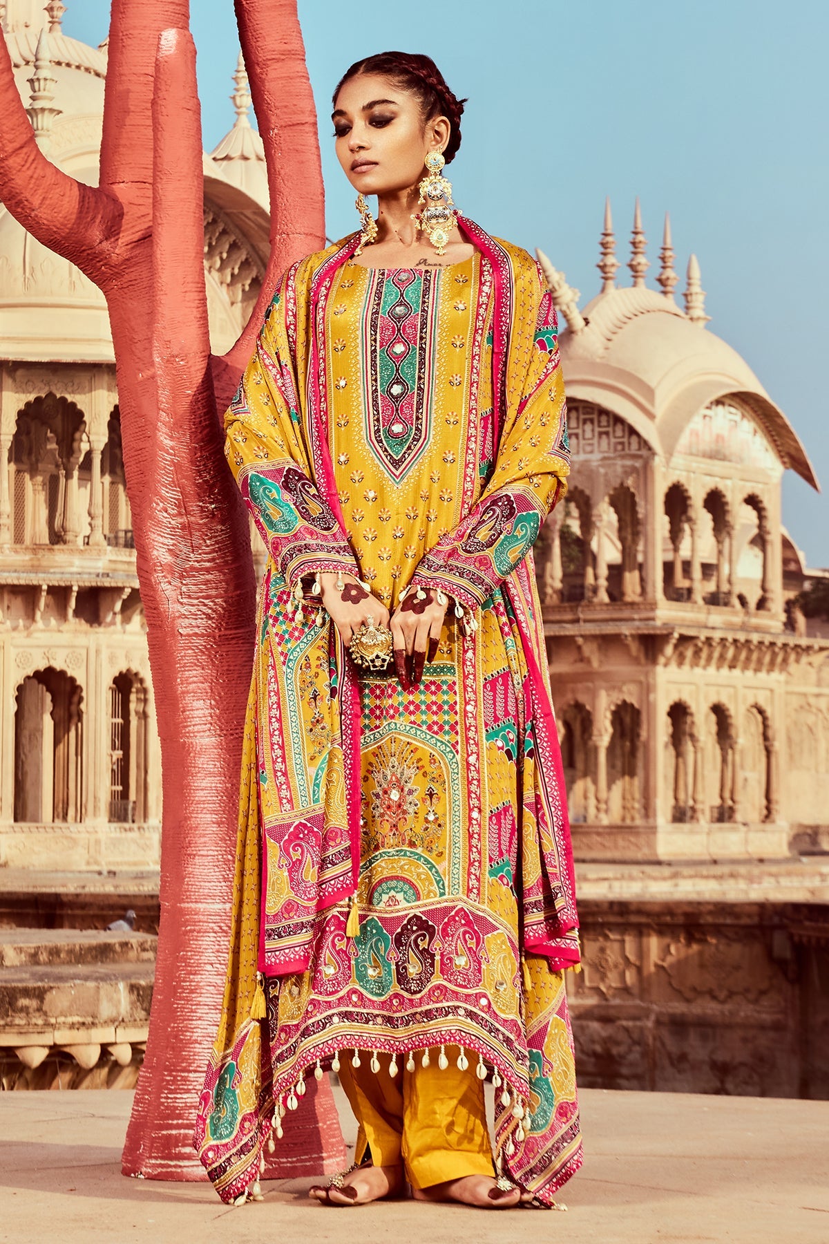 Mustard Embellished Kurta Set