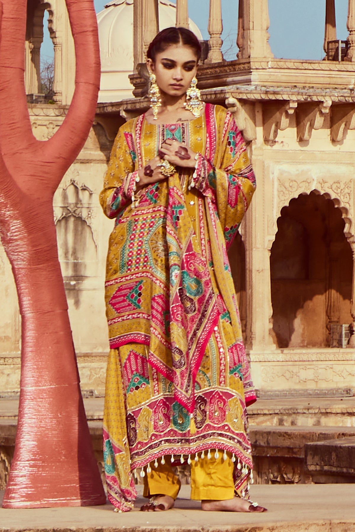 Mustard Embellished Kurta Set