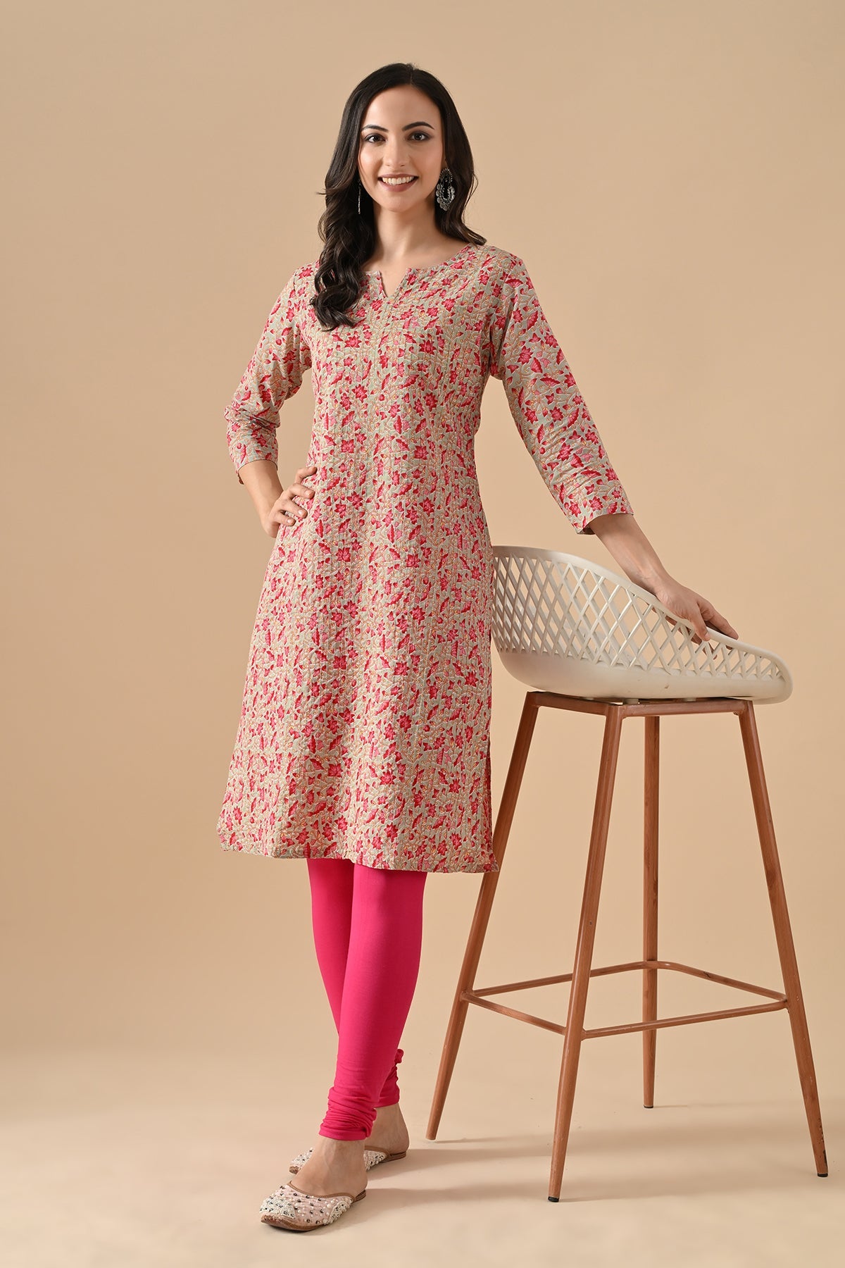 Green Printed Straight Kurta