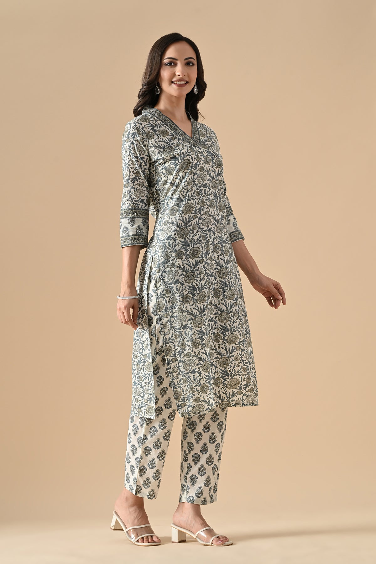 Cream Printed Kurta Set