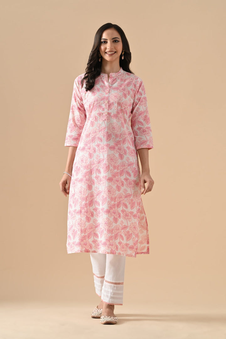 Cream Printed Straight Kurta