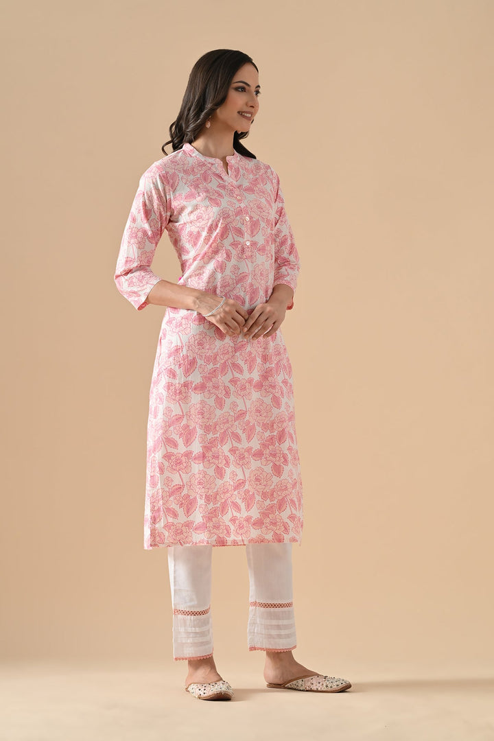 Cream Printed Straight Kurta