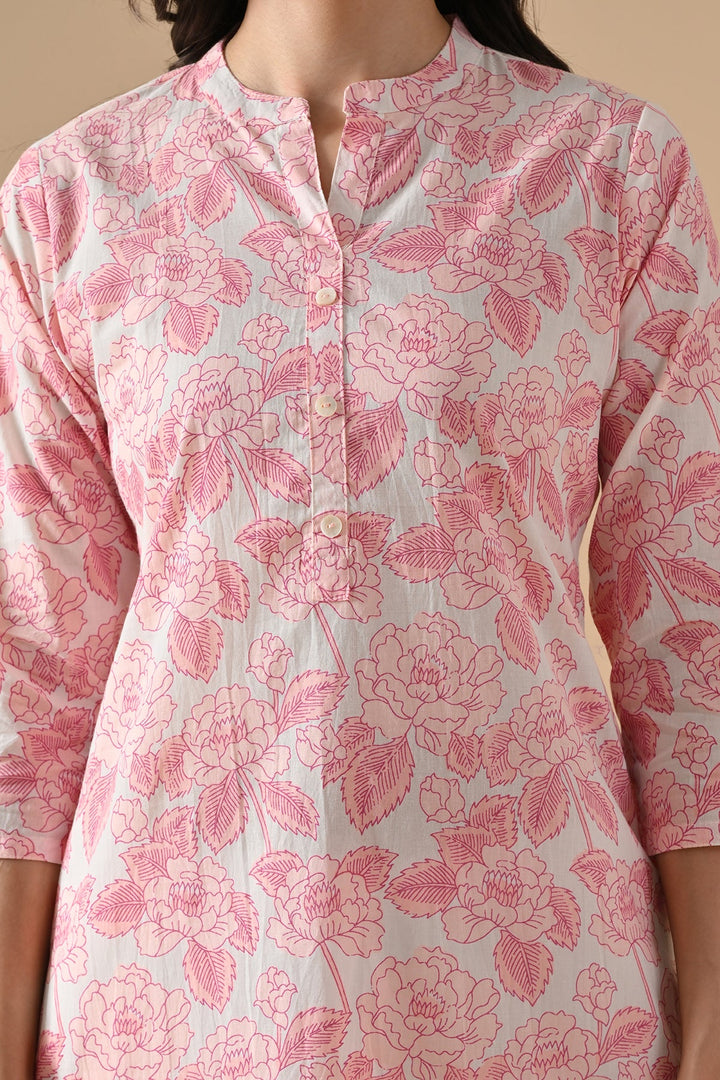 Cream Printed Straight Kurta