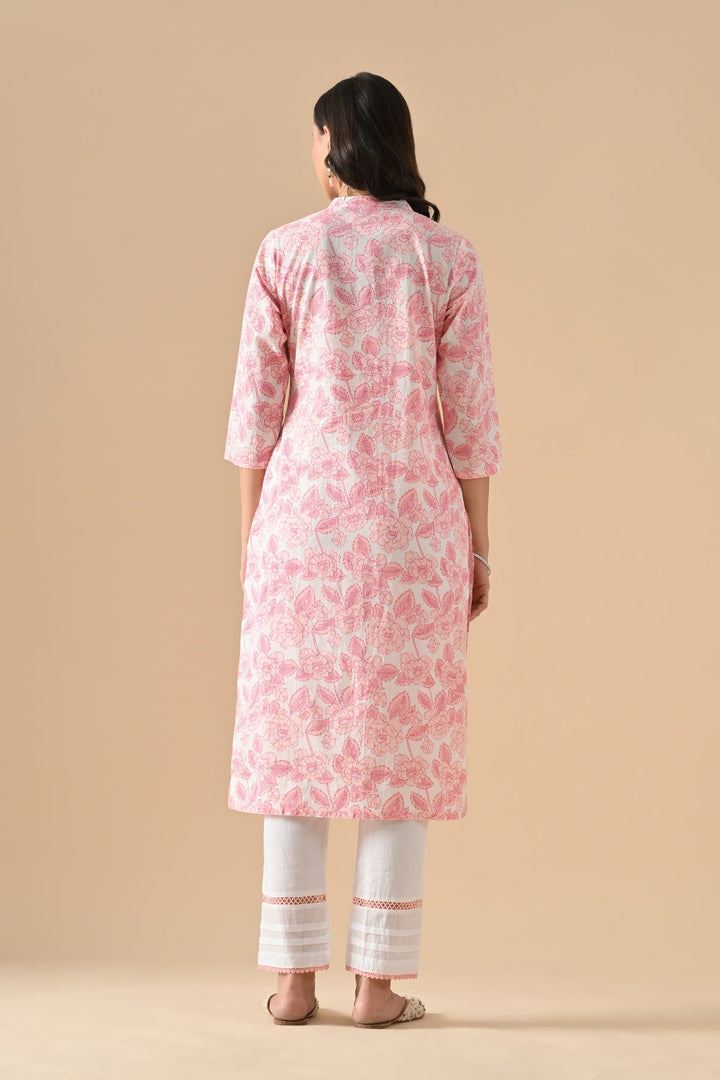 Cream Printed Straight Kurta