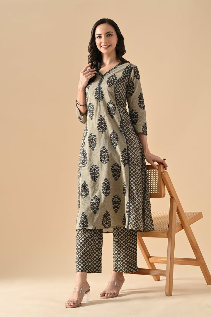 Green Printed Kurta Set