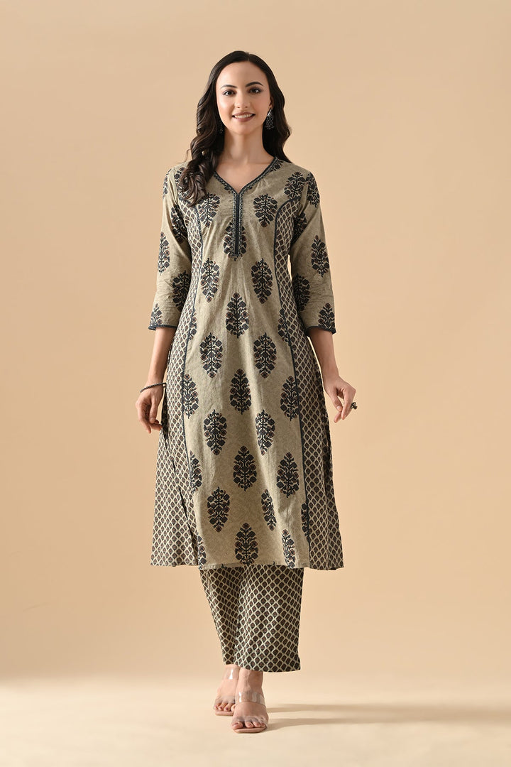 Green Printed Kurta Set