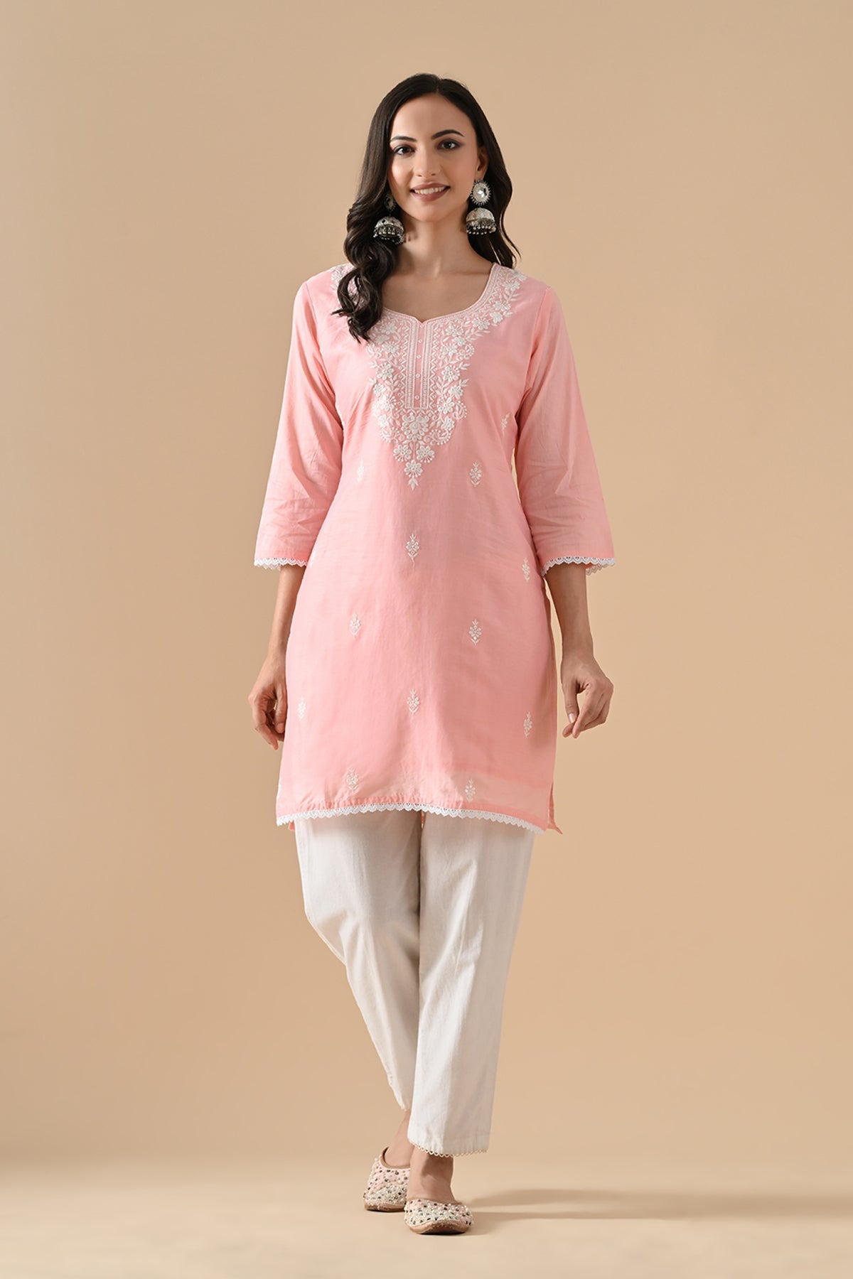 Peach Embroidered Kurta Set