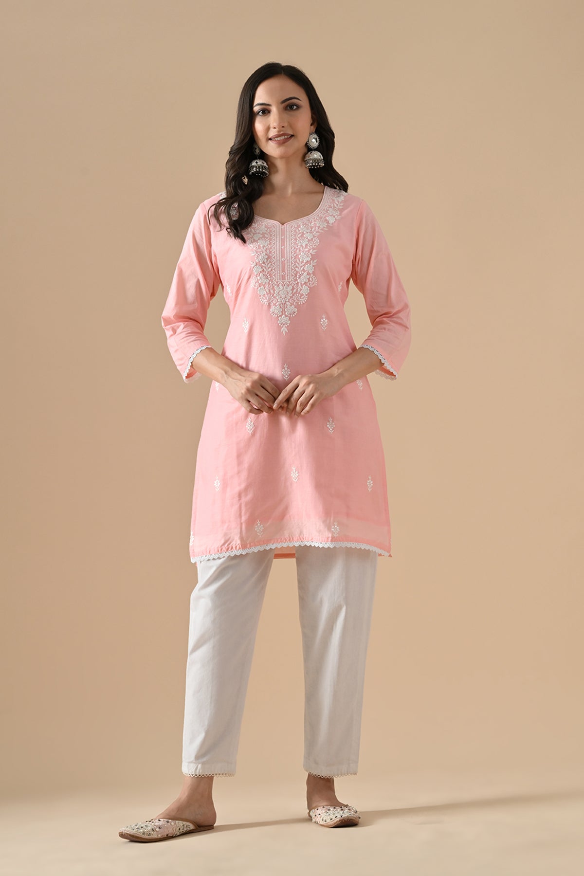 Peach Embroidered Kurta Set