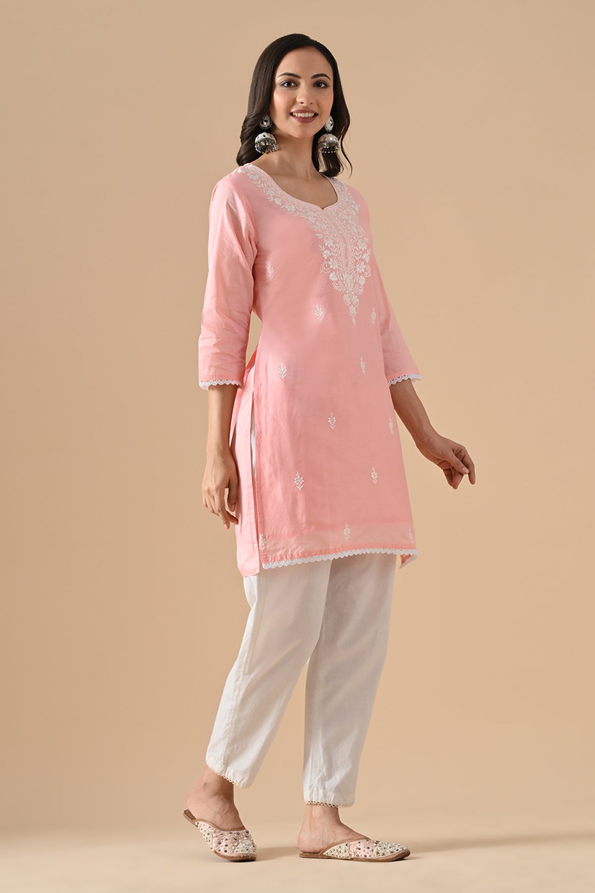 Peach Embroidered Kurta Set