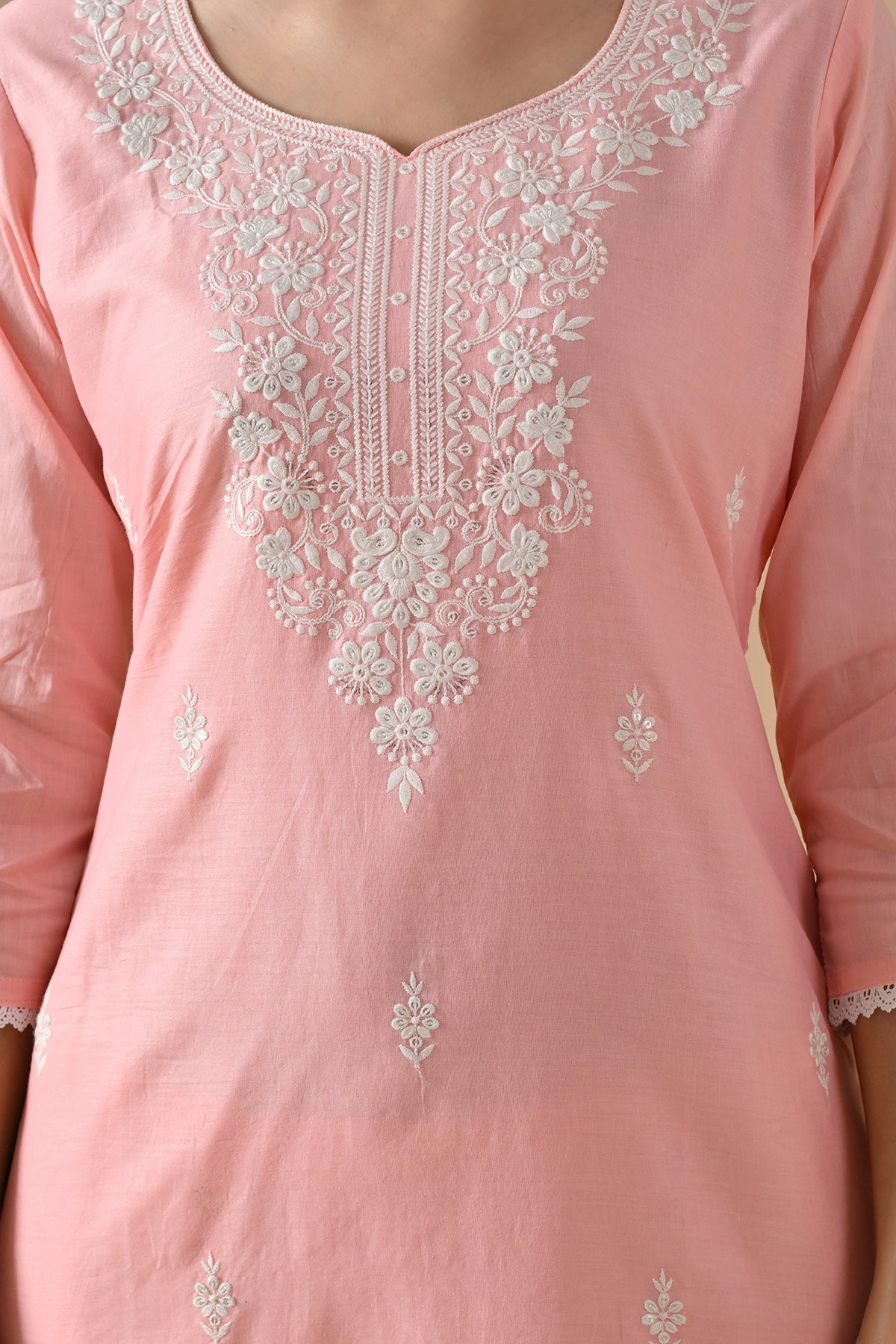 Peach Embroidered Kurta Set