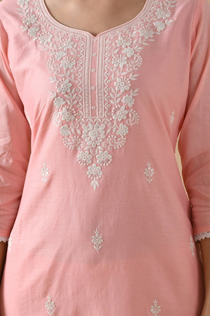Peach Embroidered Kurta Set