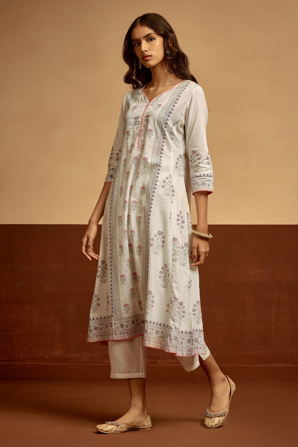 White Printed Kurta Set