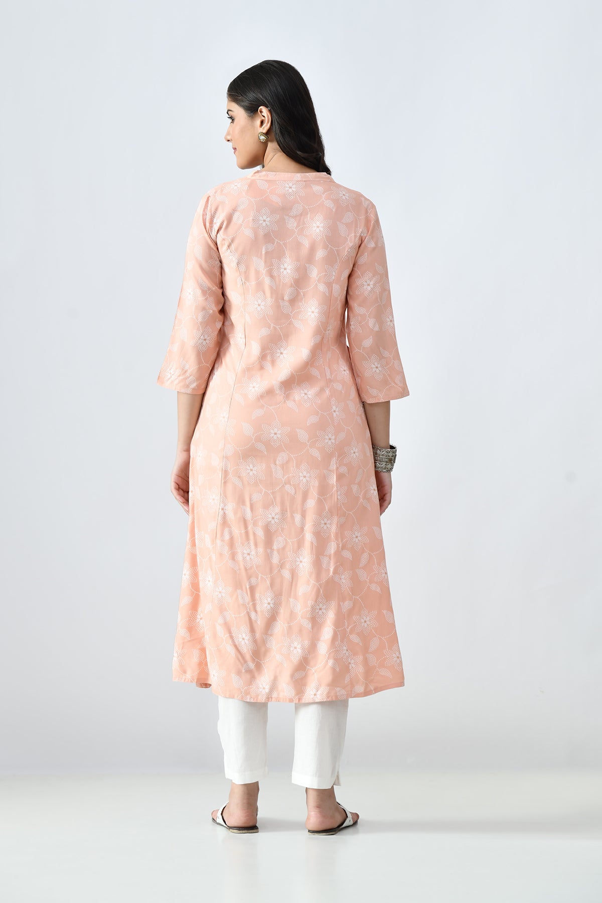 Peach Printed A-line Kurta