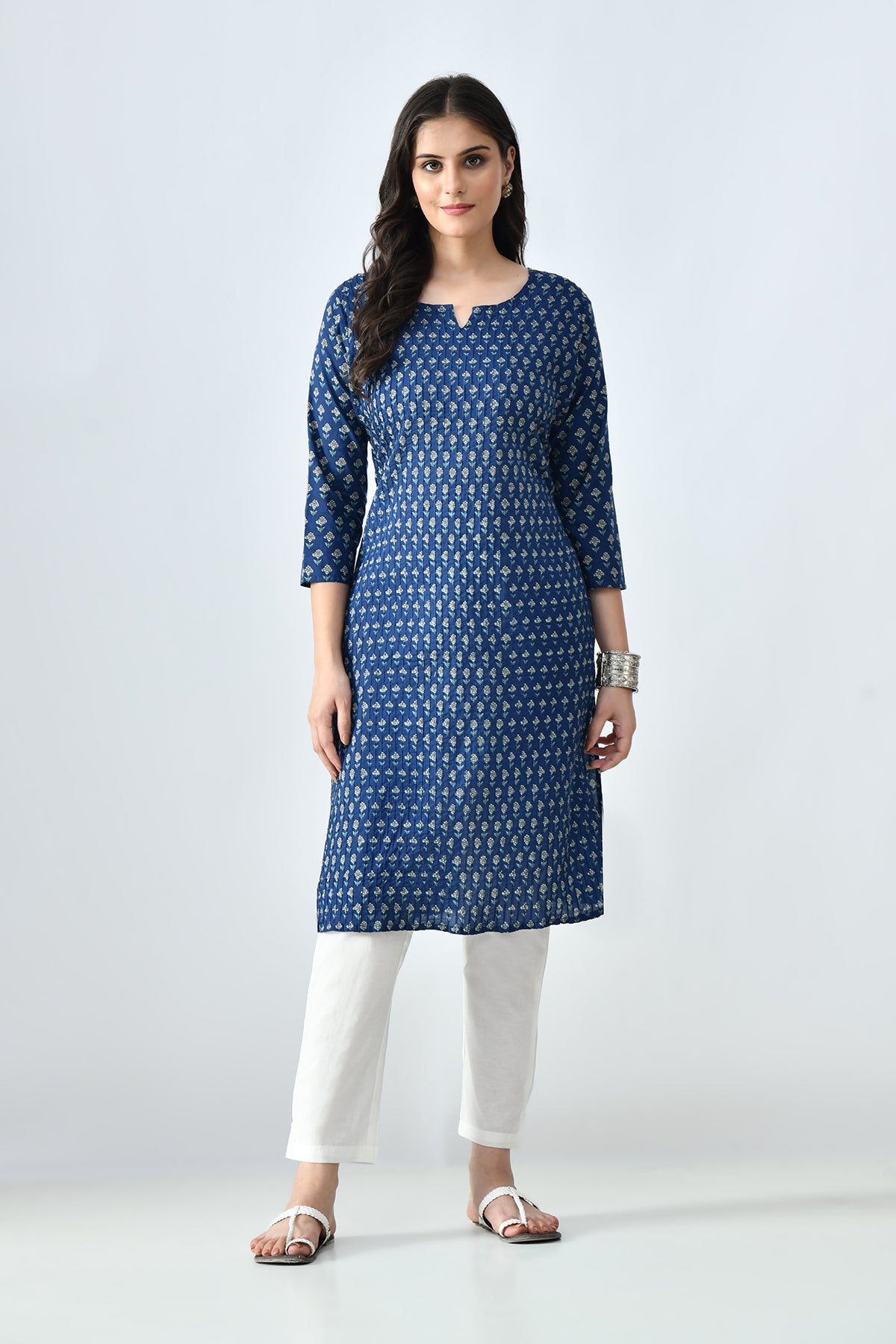 Blue Printed Straight Kurta
