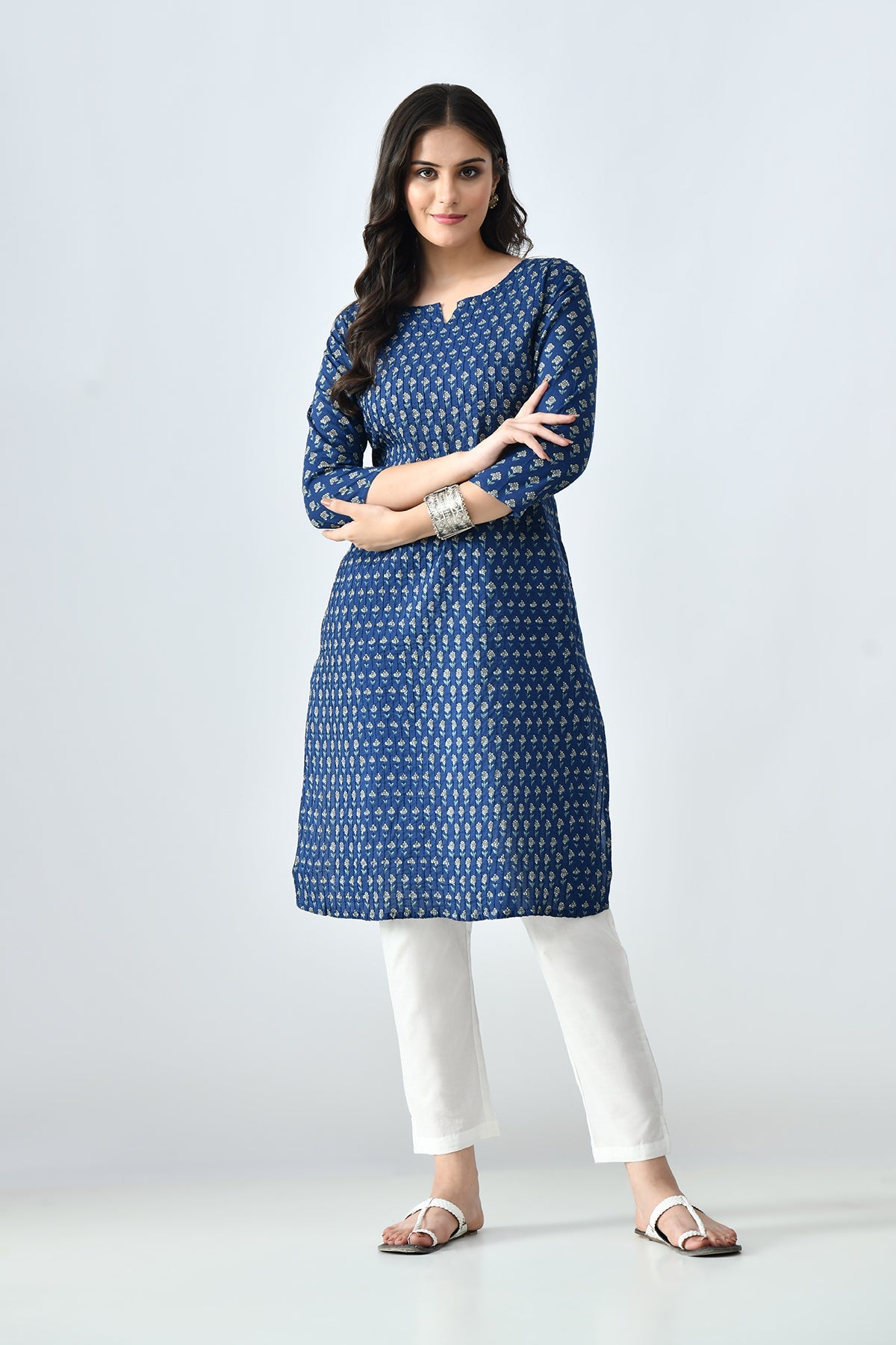 Blue Printed Straight Kurta