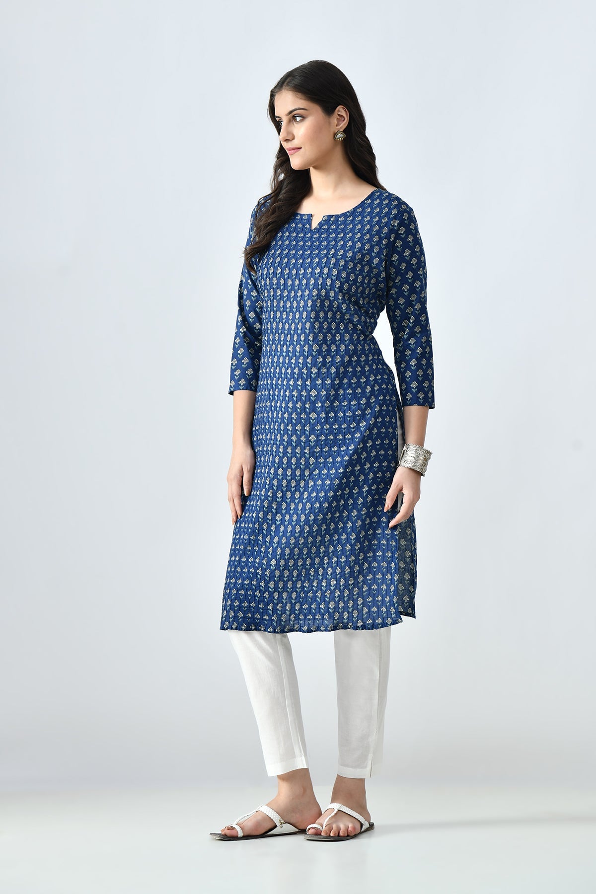 Blue Printed Straight Kurta