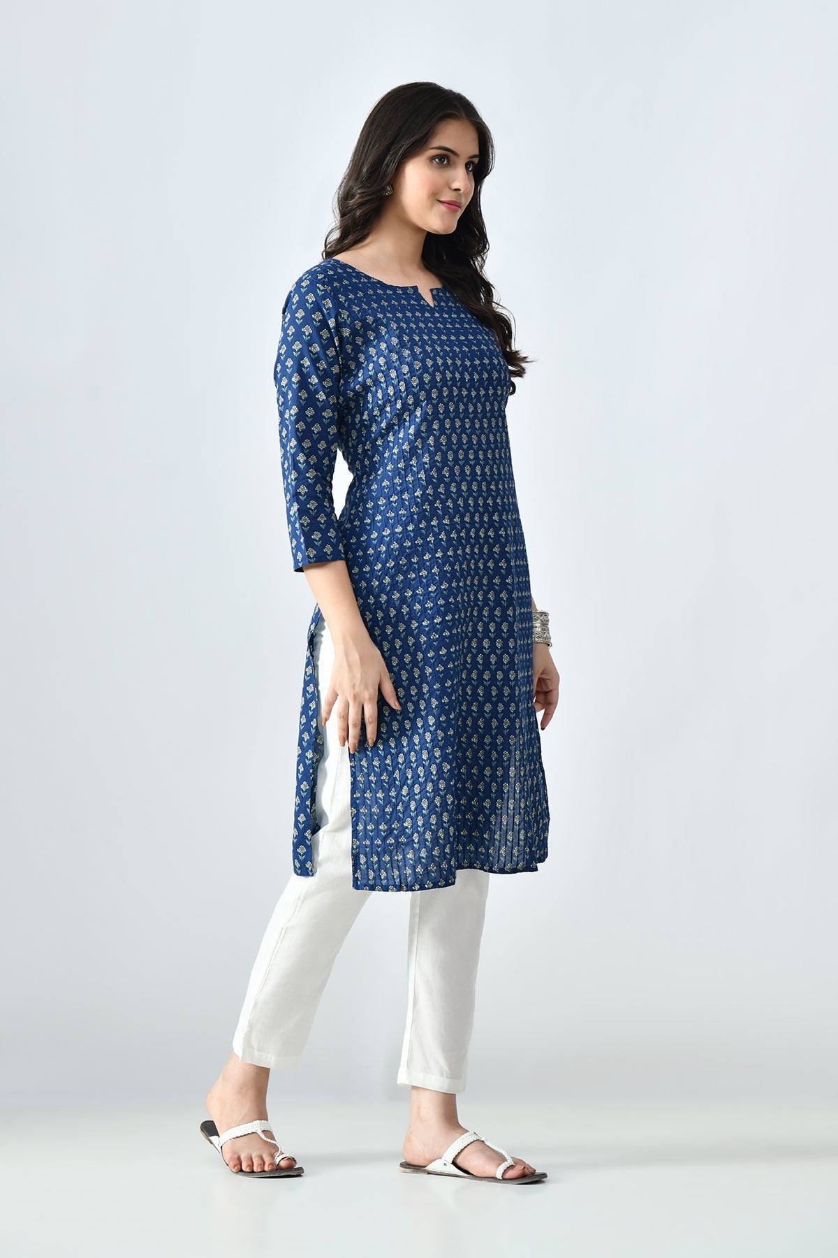 Blue Printed Straight Kurta