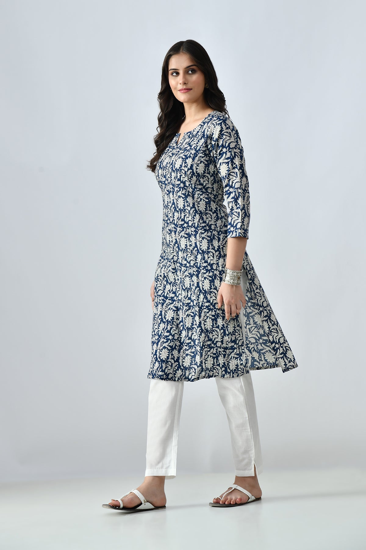 Blue Printed Straight Kurta