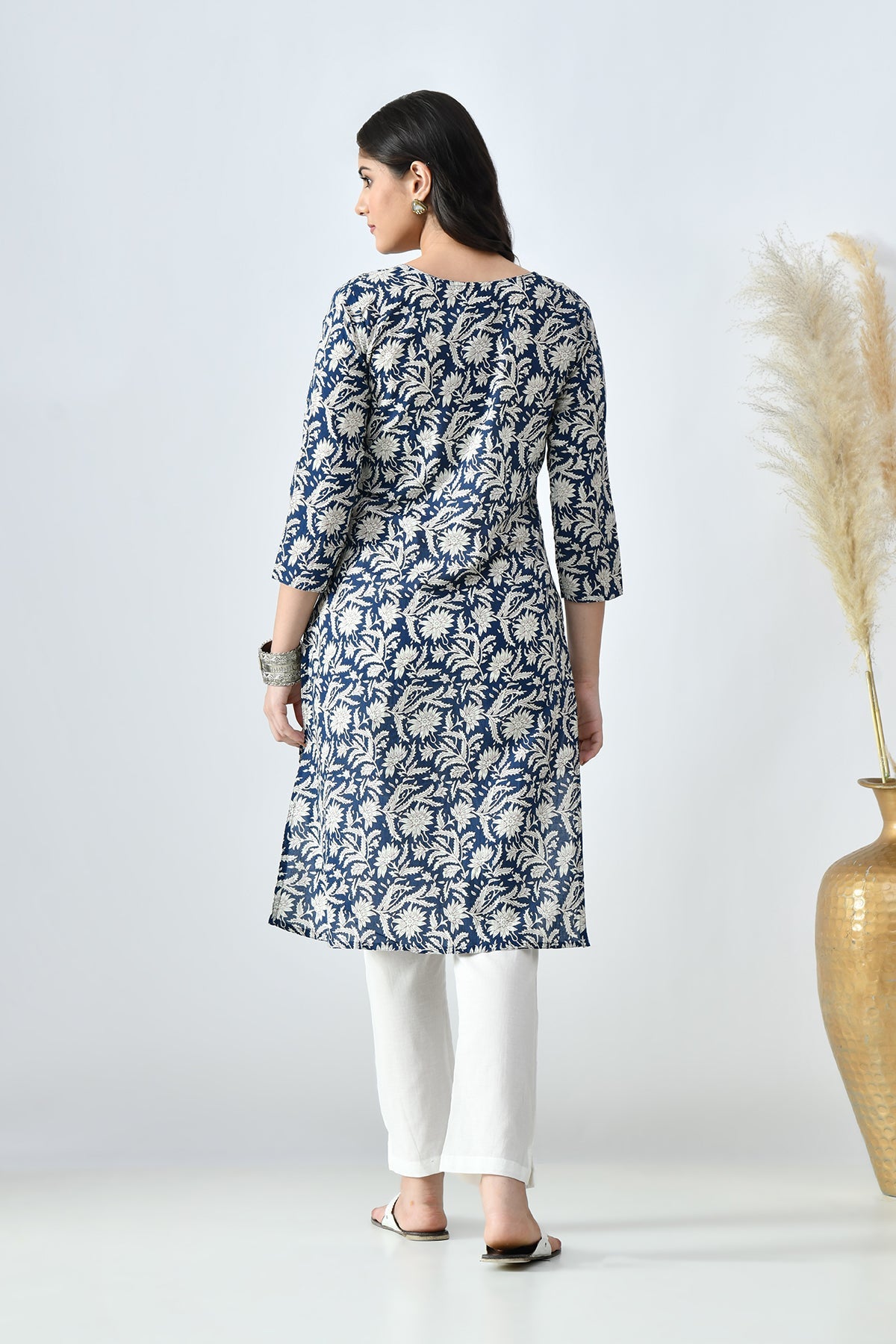 Blue Printed Straight Kurta
