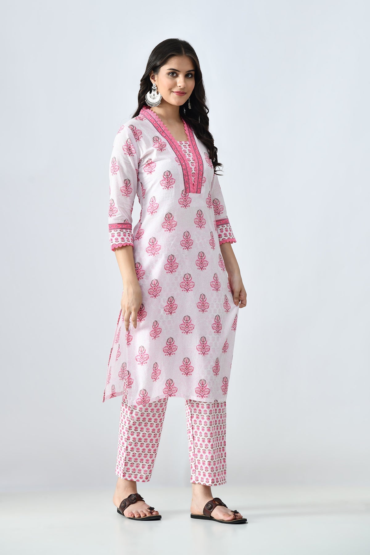 Cream Printed Kurta Set