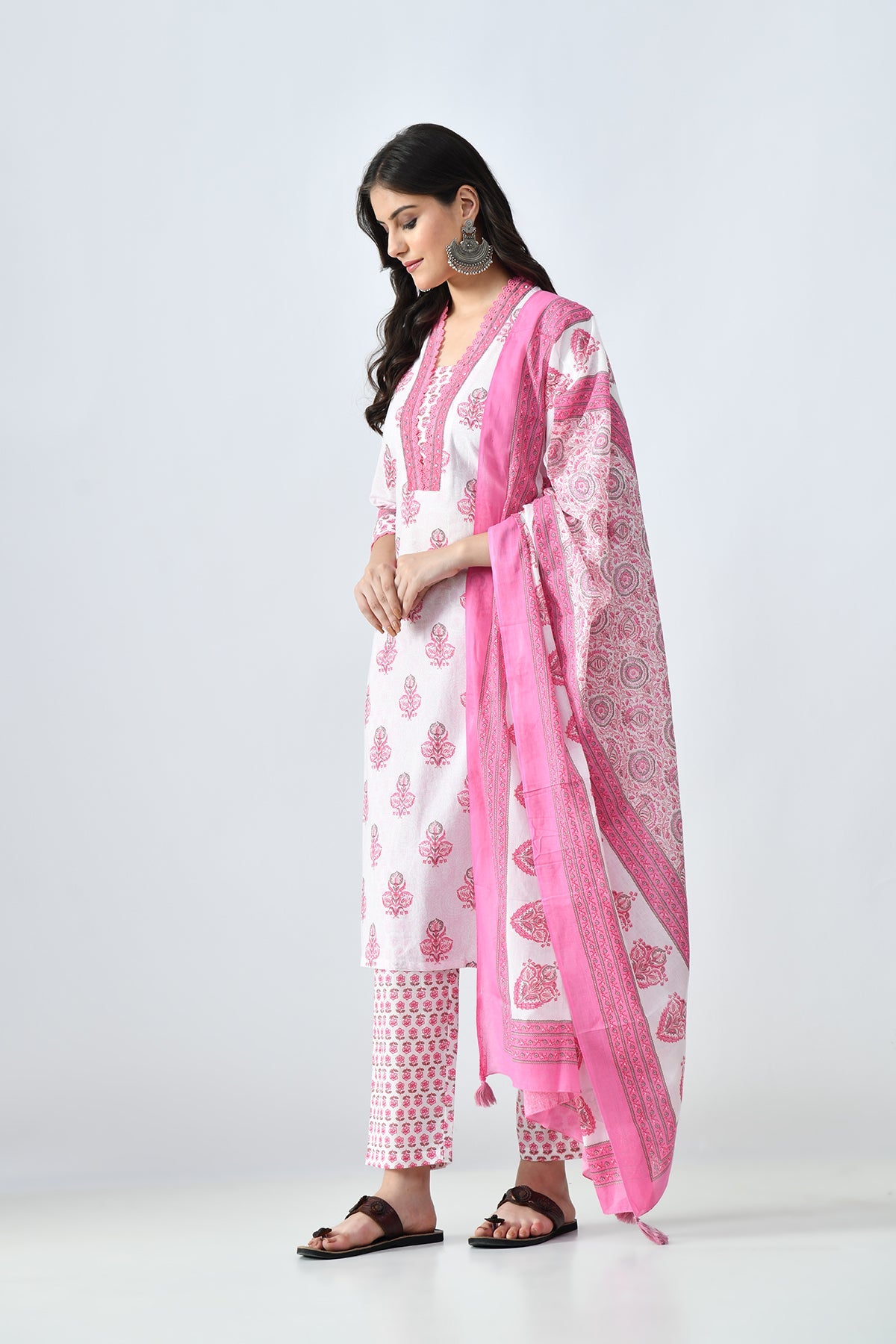 Cream Printed Kurta Set