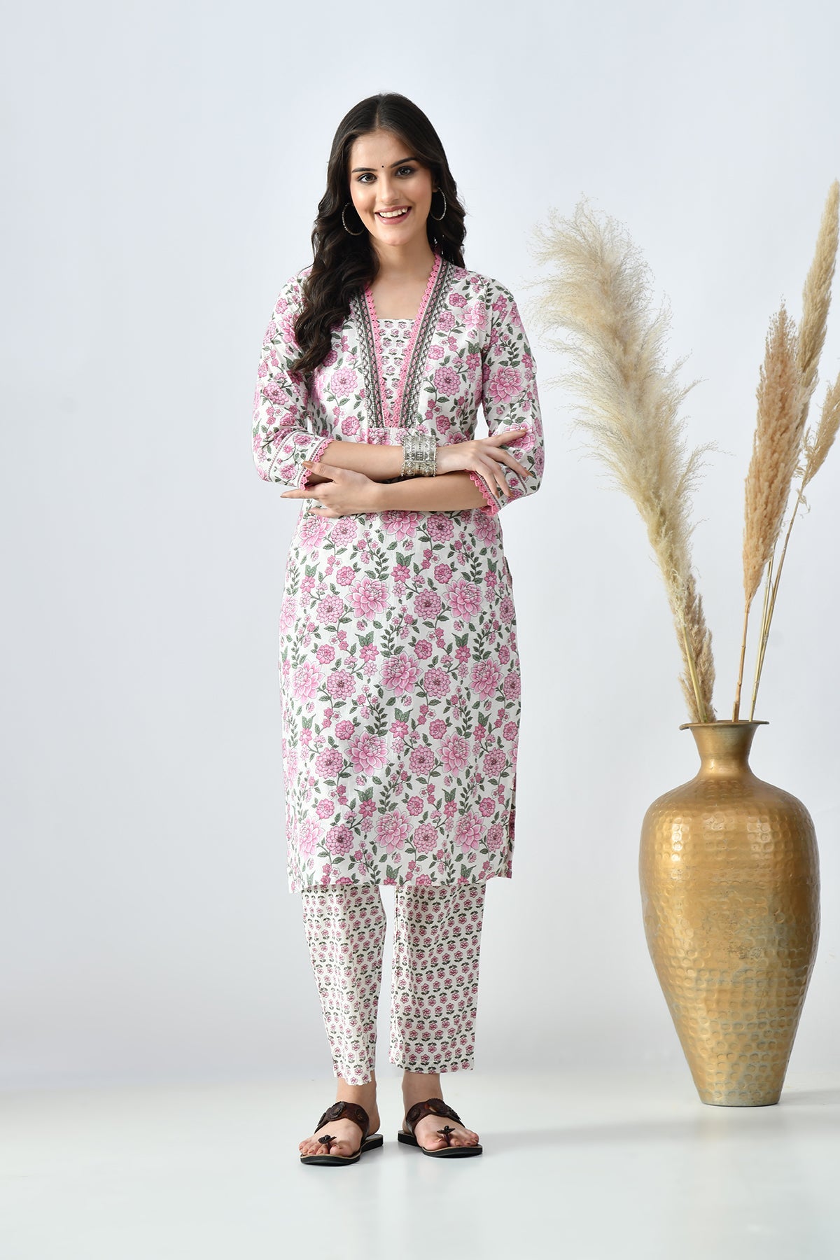 White Printed Kurta Set