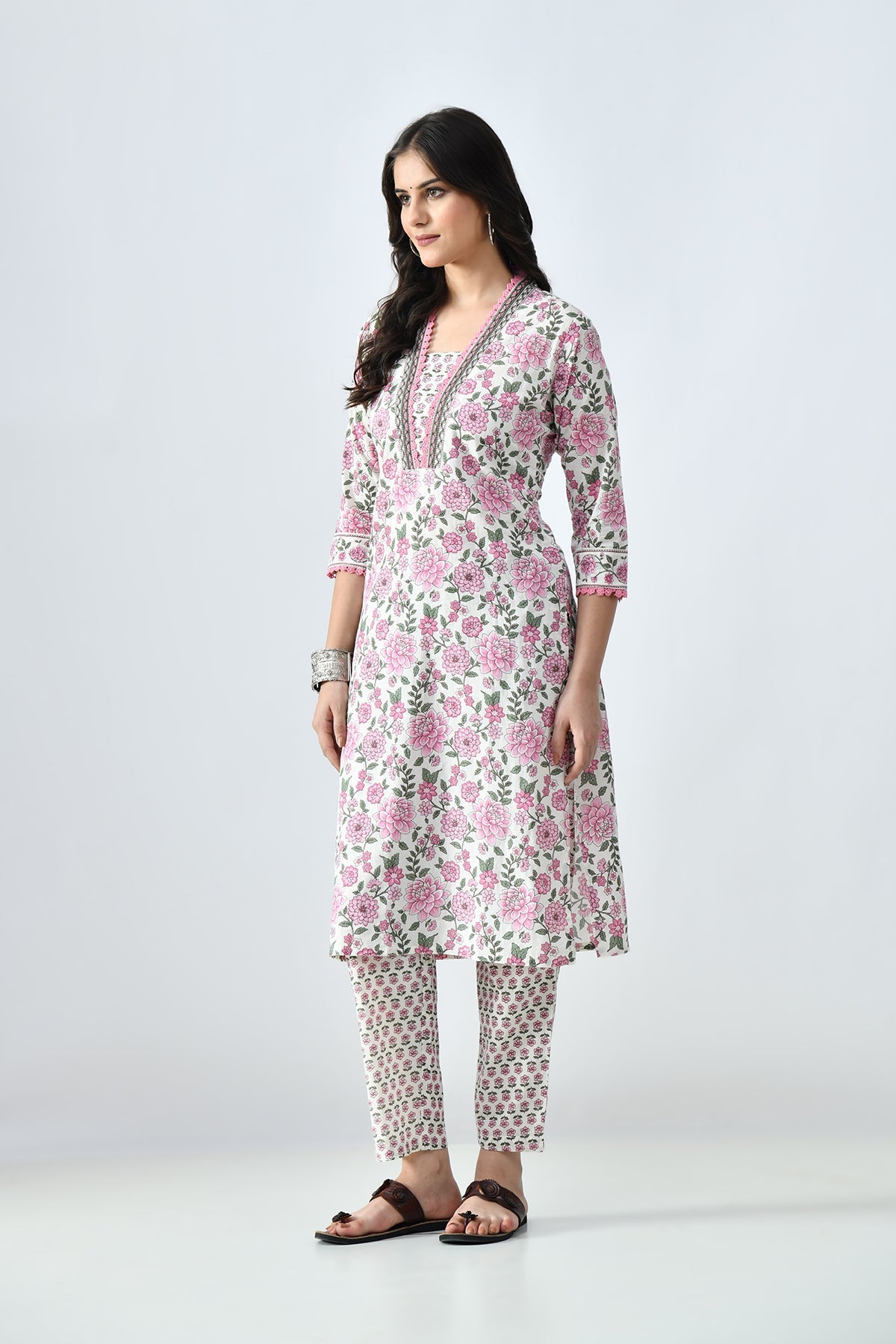 White Printed Kurta Set