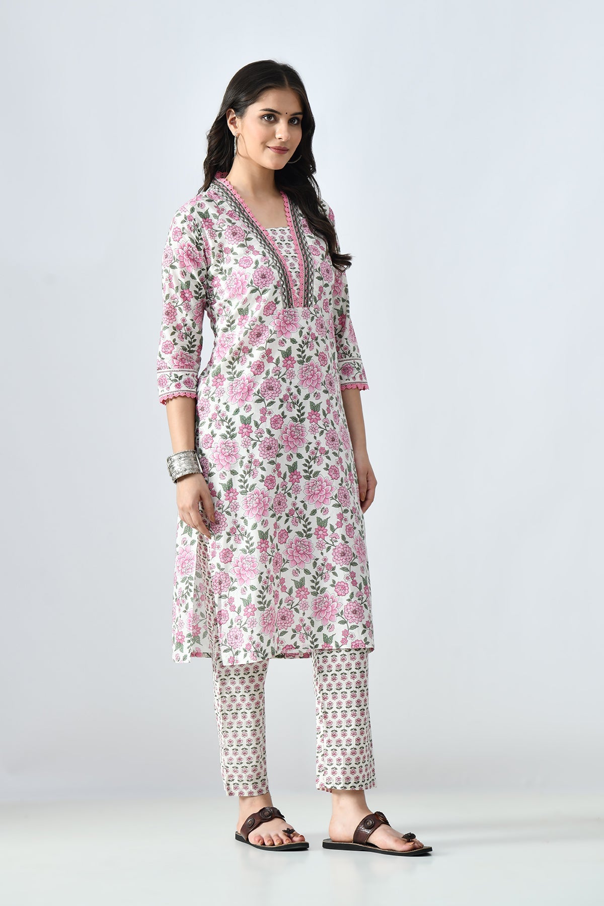 White Printed Kurta Set