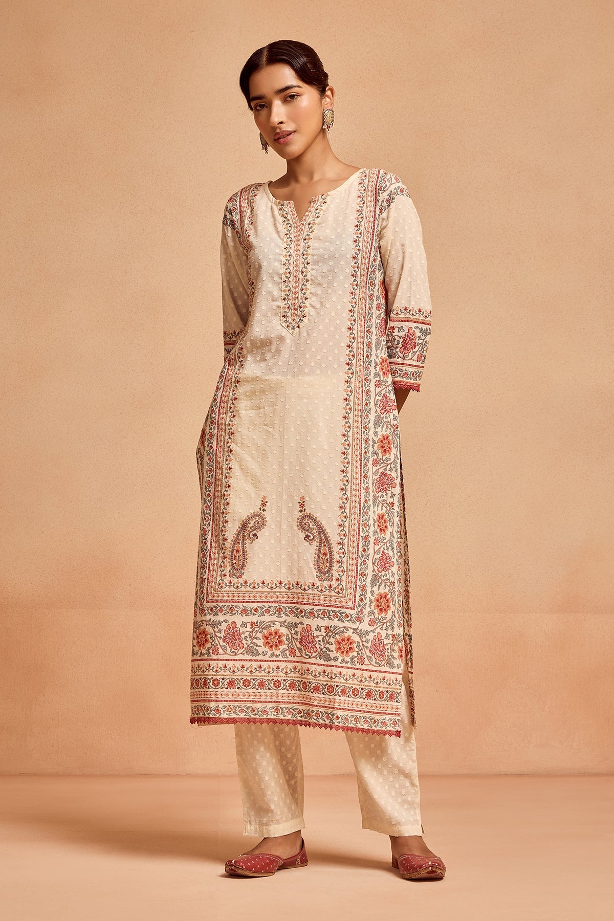 Cream Printed Kurta Set