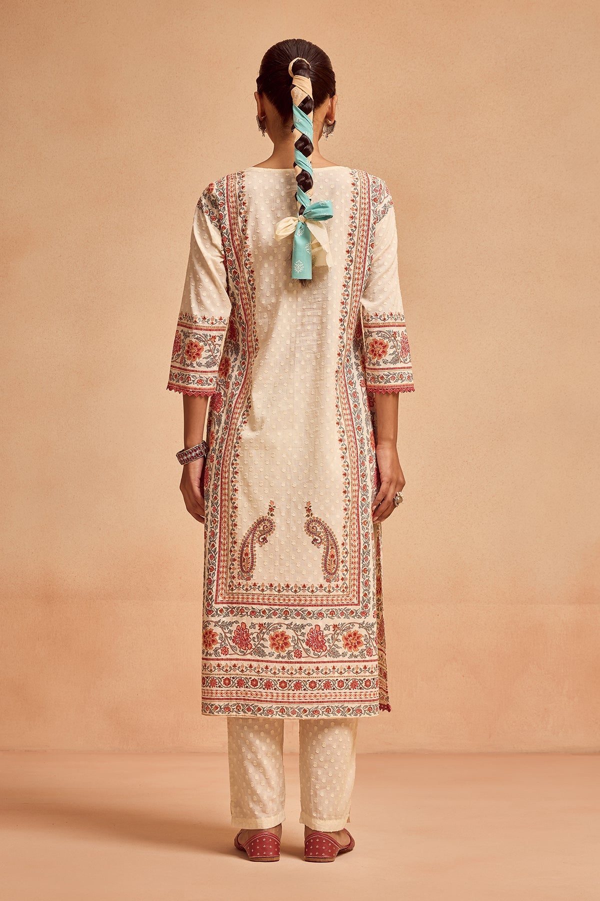 Cream Printed Kurta Set