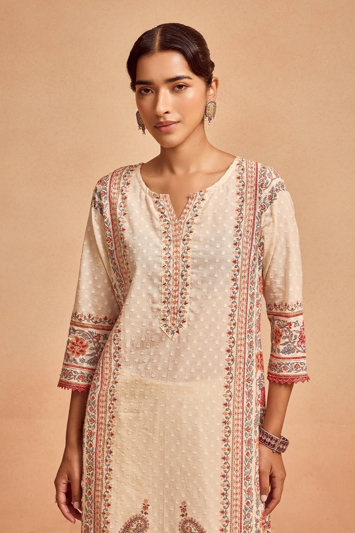 Cream Printed Kurta Set