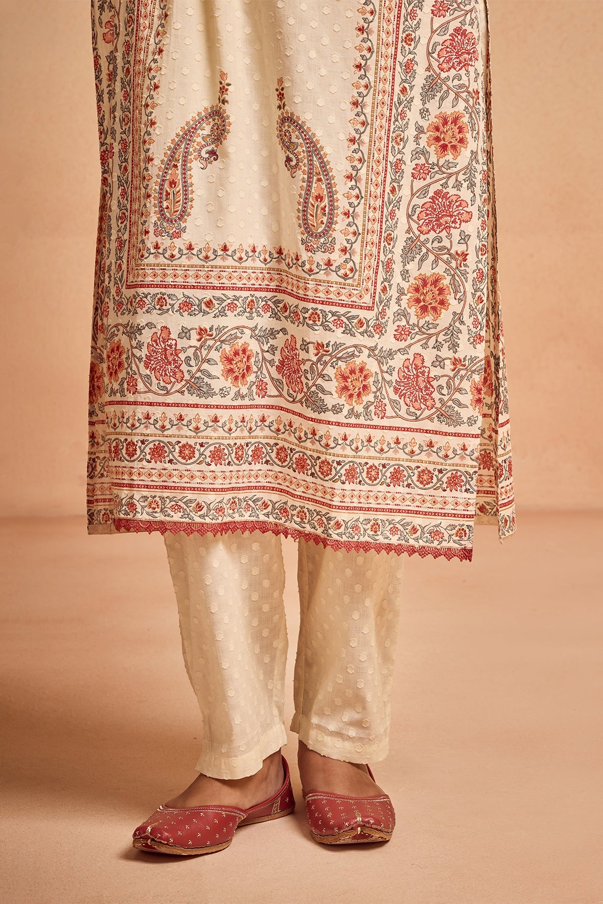 Cream Printed Kurta Set